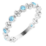 14K White Natural Aquamarine Beaded Ring