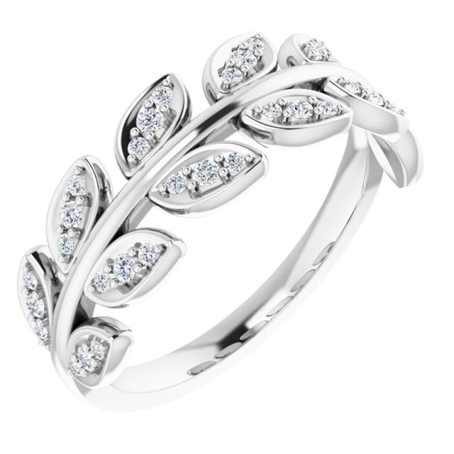 14K White 1/5 CTW Natural Diamond Leaf Ring