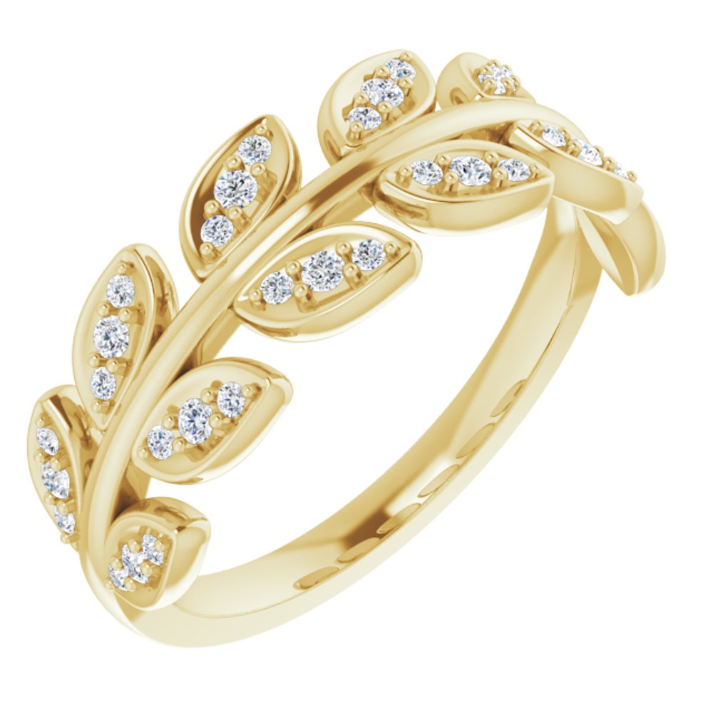 14K Yellow Gold 1/5 CTW Natural Diamond Leaf Ring