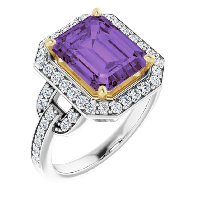 14K White/Yellow Natural Amethyst & 1/2 CTW Natural Diamond Ring 