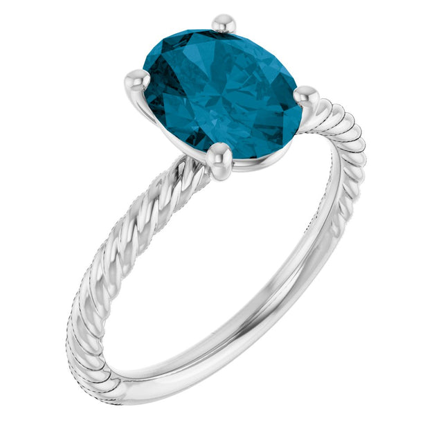 14K White Natural London Blue Topaz Ring