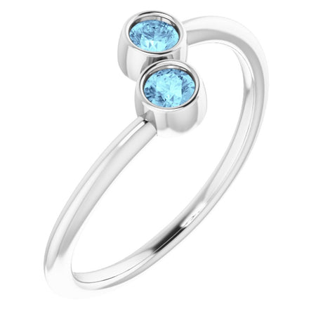 14K White Natural Aquamarine Two-Stone Ring
