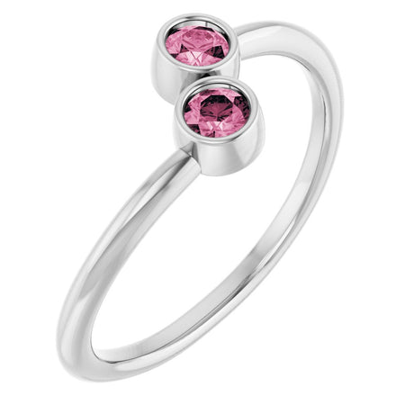 14K White Gold Natural Pink Tourmaline Two-Stone Ring