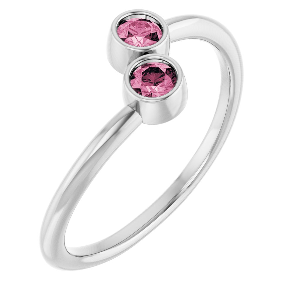 14K White Gold Natural Pink Tourmaline Two-Stone Ring