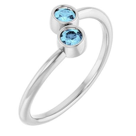 14K White Gold Natural Aquamarine Two-Stone Ring