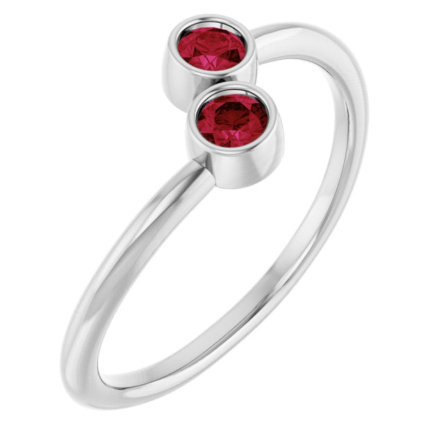 14K White Gold Natural Ruby Two-Stone Ring