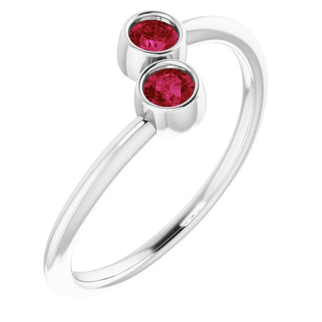 14K White Natural Ruby Two-Stone Ring