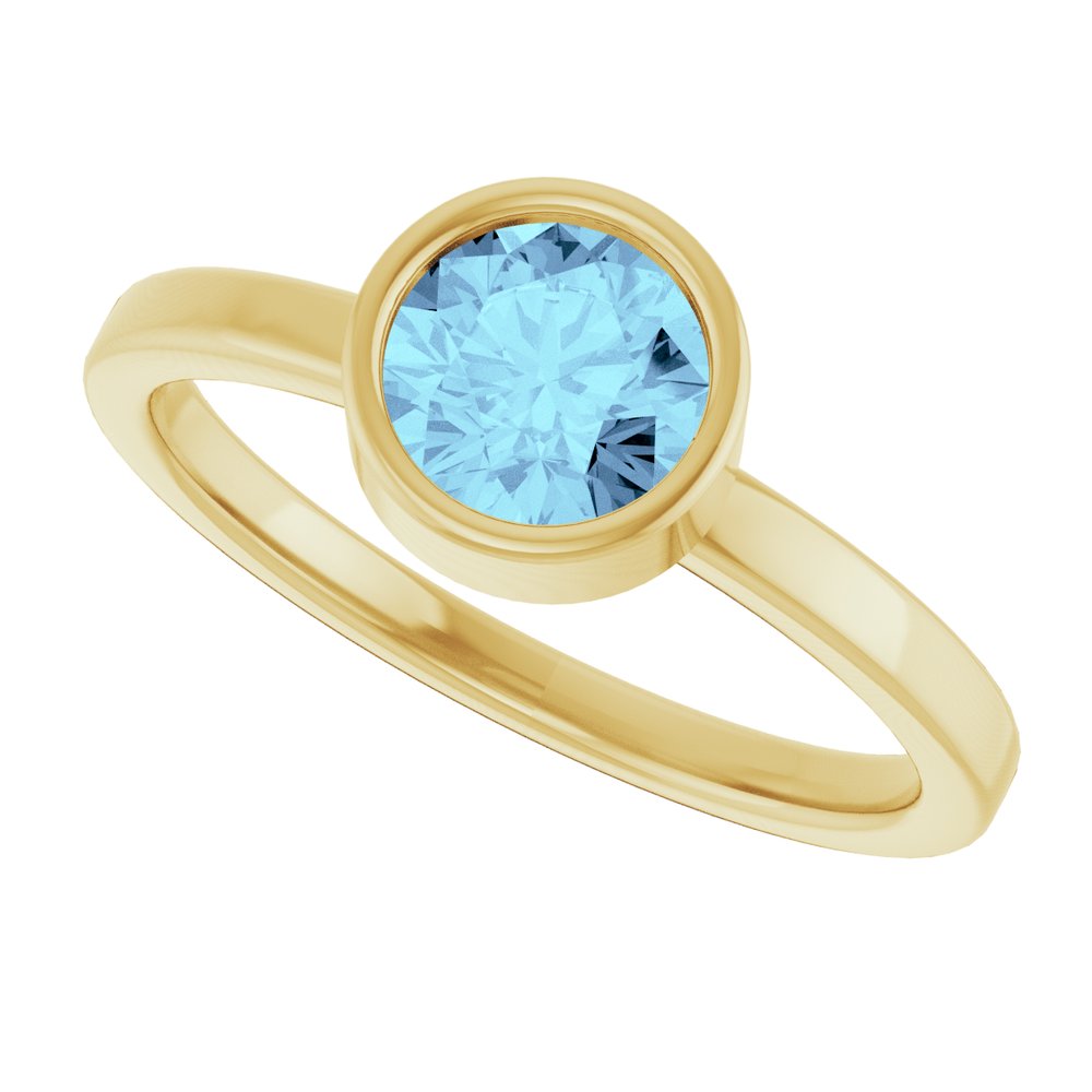 14K Yellow 6 mm Natural Aquamarine Ring