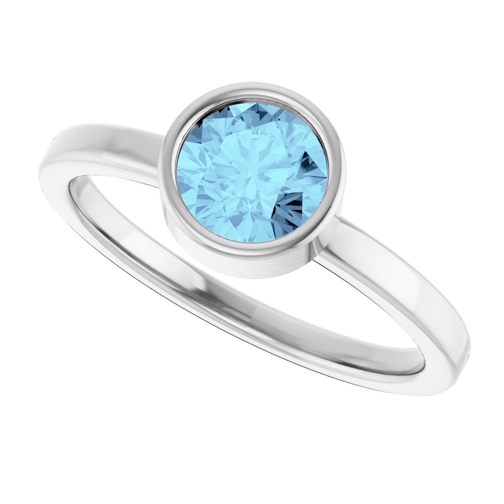 Rhodium-Plated Sterling Silver 6 mm Imitation Aquamarine Ring