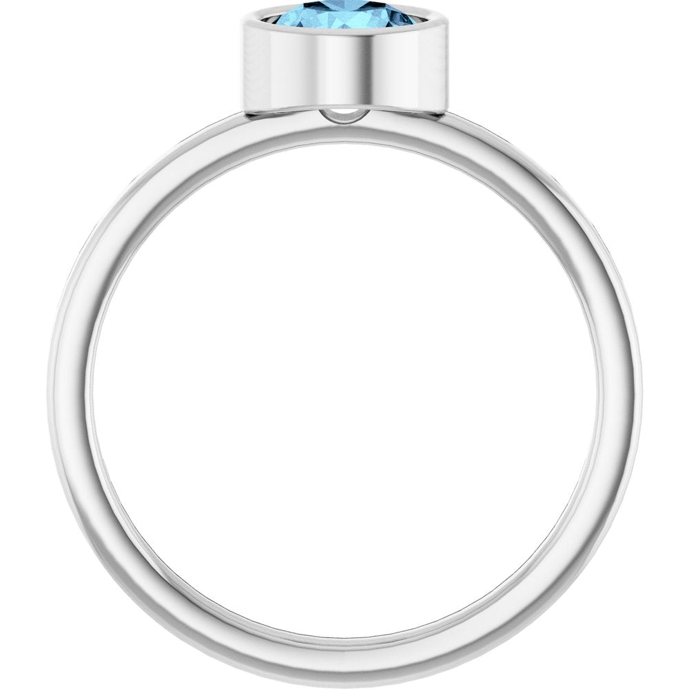 Rhodium-Plated Sterling Silver 6 mm Imitation Aquamarine Ring