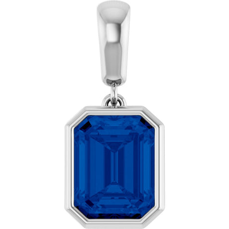 14K White Gold Lab-Grown Blue Sapphire Charm/Pendant