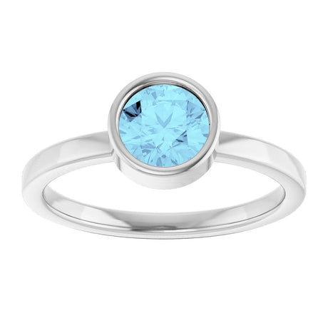 Rhodium-Plated Sterling Silver 6 mm Imitation Aquamarine Ring