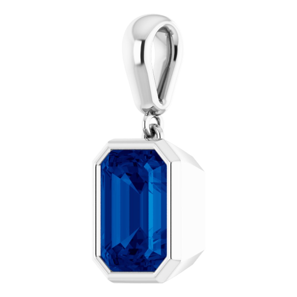 14K White Lab-Grown Blue Sapphire Pendant