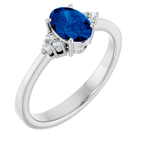 Sterling Silver Lab-Grown Blue Sapphire and .05 CTW Lab-Grown Diamond Ring