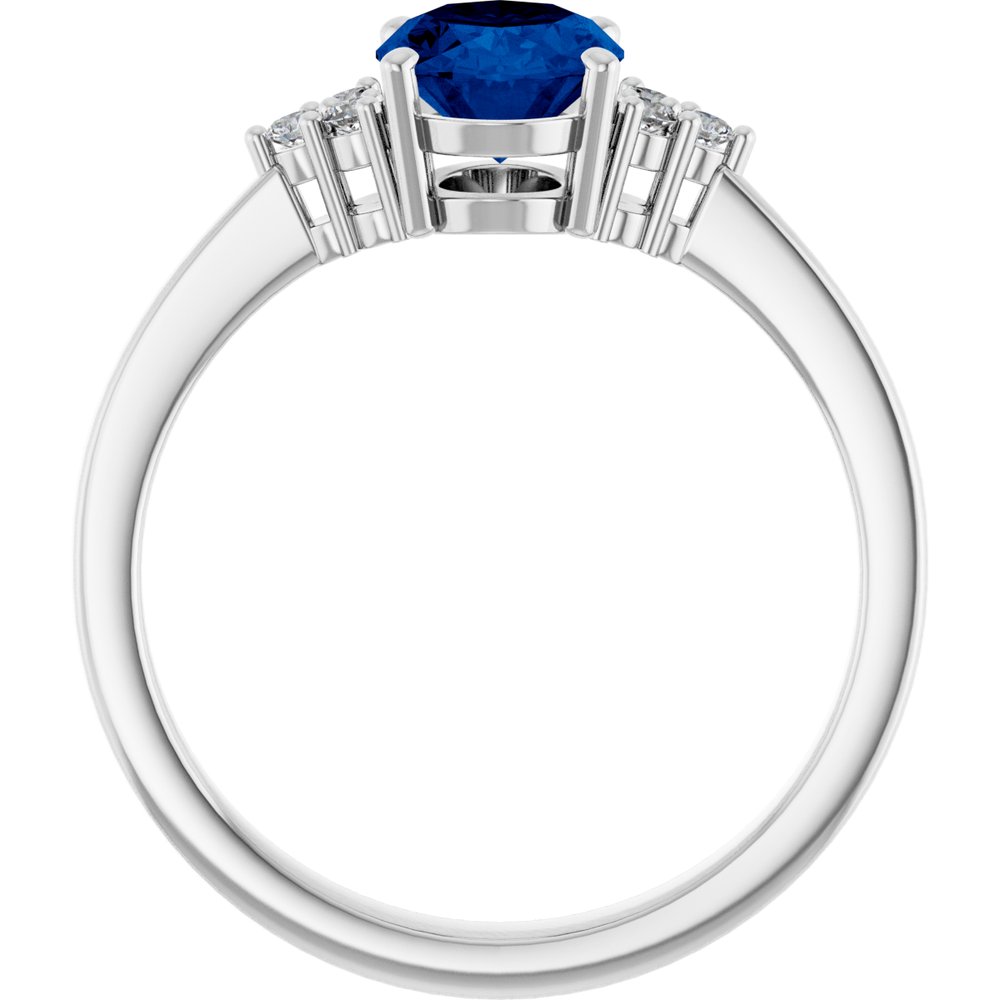14K White Gold Lab-Grown Blue Sapphire and 1/10 CTW Lab-Grown Diamond Ring