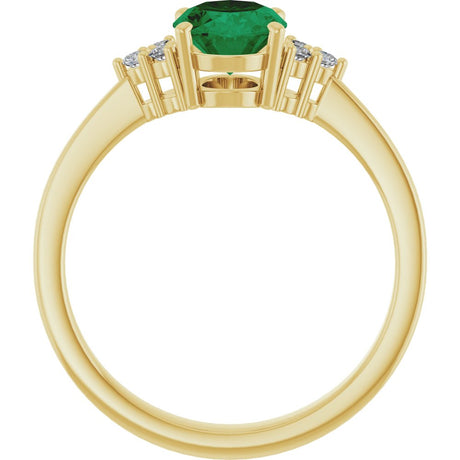 14K Yellow Gold Lab-Grown Emerald and 1/10 CTW Lab-Grown Diamond Ring
