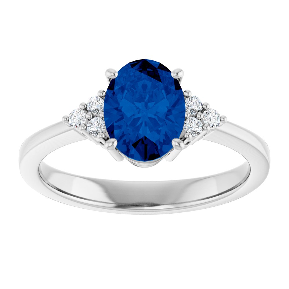 14K White Gold Lab-Grown Blue Sapphire and 1/10 CTW Lab-Grown Diamond Ring
