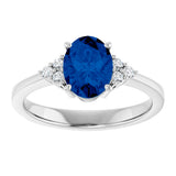 14K White Gold Lab-Grown Blue Sapphire and 1/10 CTW Lab-Grown Diamond Ring