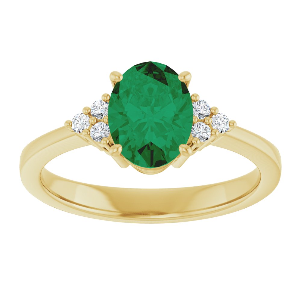 14K Yellow Gold Lab-Grown Emerald and 1/10 CTW Lab-Grown Diamond Ring