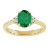 14K Yellow Gold Lab-Grown Emerald and 1/10 CTW Lab-Grown Diamond Ring