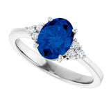 14K White Gold Lab-Grown Blue Sapphire and 1/10 CTW Lab-Grown Diamond Ring