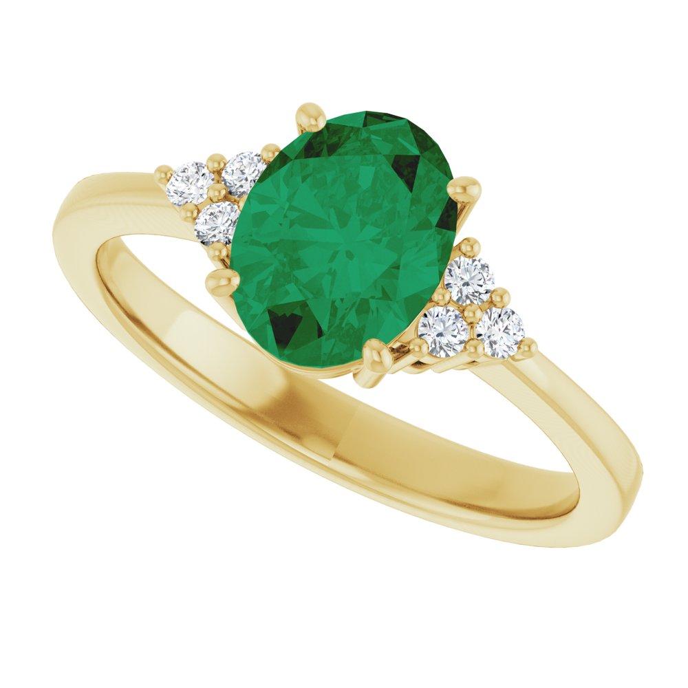 14K Yellow Gold Lab-Grown Emerald and 1/10 CTW Lab-Grown Diamond Ring