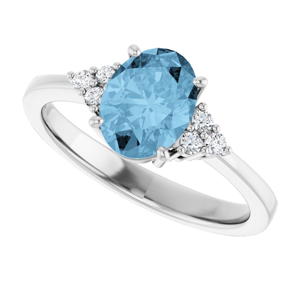 14K White Gold Natural Sky Blue Topaz  and 1/10 CTW Lab-Grown Diamond Ring