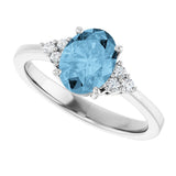 14K White Gold Natural Sky Blue Topaz  and 1/10 CTW Lab-Grown Diamond Ring
