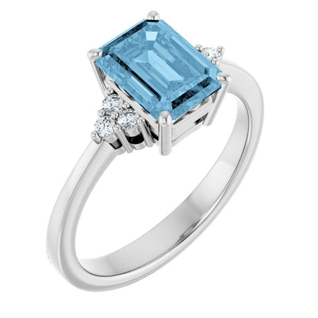 Sterling Silver Natural Sky Blue Topaz  and 1/10 CTW Lab-Grown Diamond Ring