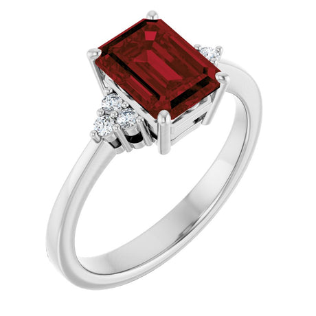 14K White Gold Natural Mozambique Garnet and 1/10 CTW Lab-Grown Diamond Ring