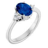 14K White Gold Lab-Grown Blue Sapphire and 1/10 CTW Lab-Grown Diamond Ring