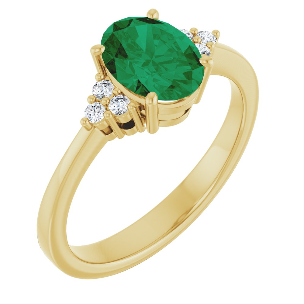 14K Yellow Gold Lab-Grown Emerald and 1/10 CTW Lab-Grown Diamond Ring