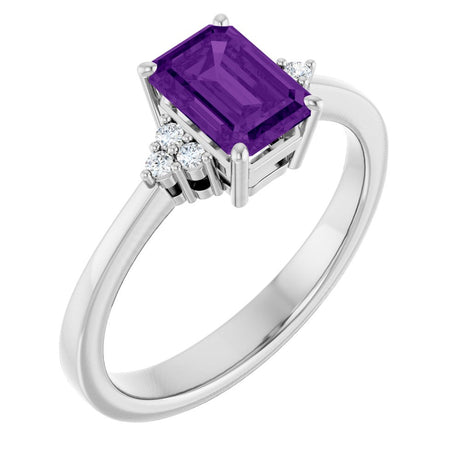 Sterling Silver Natural Amethyst and .05 CTW Lab-Grown Diamond Ring