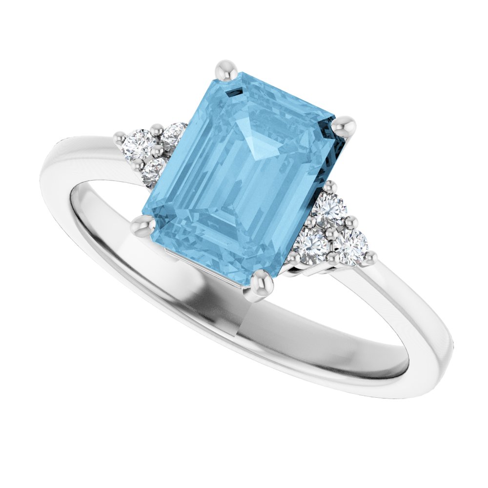 Sterling Silver Natural Sky Blue Topaz  and 1/10 CTW Lab-Grown Diamond Ring