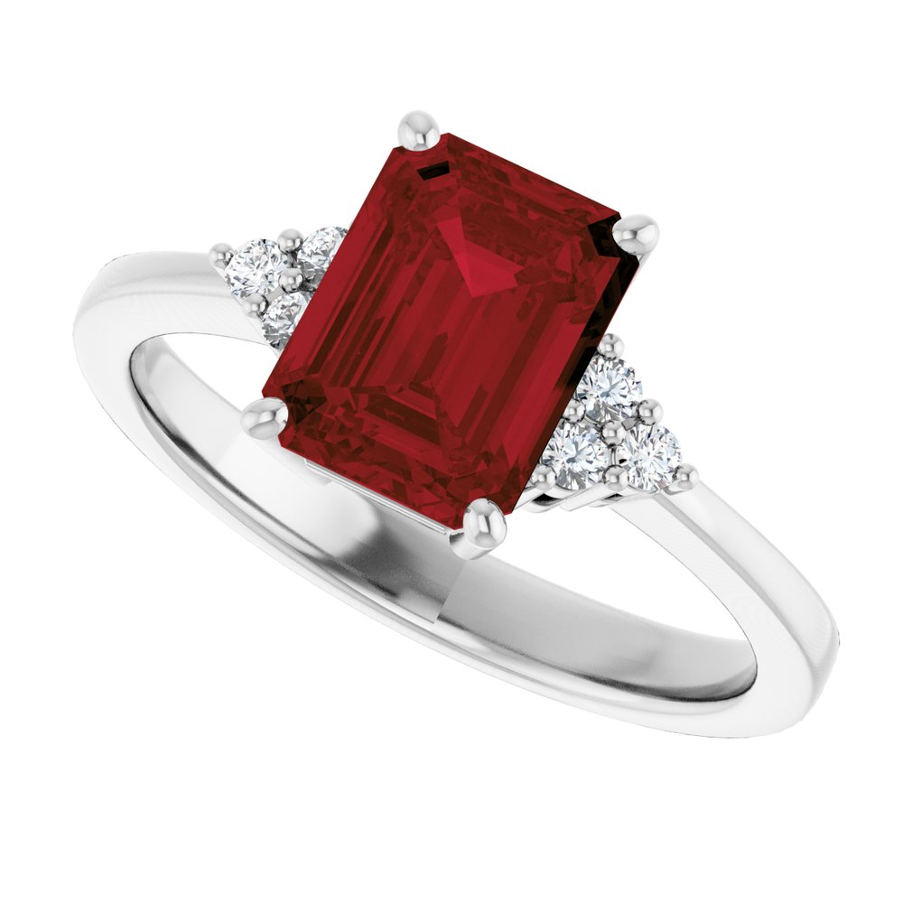 14K White Gold Natural Mozambique Garnet and 1/10 CTW Lab-Grown Diamond Ring