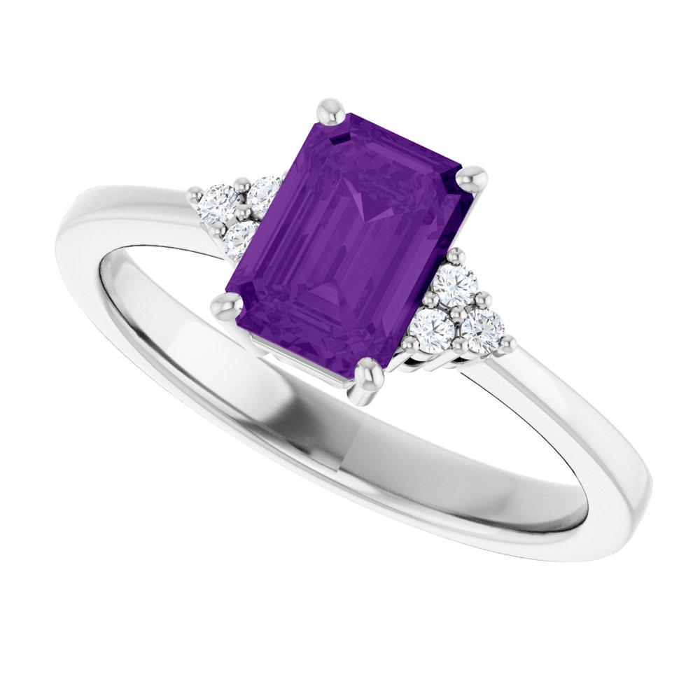 Sterling Silver Natural Amethyst and .05 CTW Lab-Grown Diamond Ring