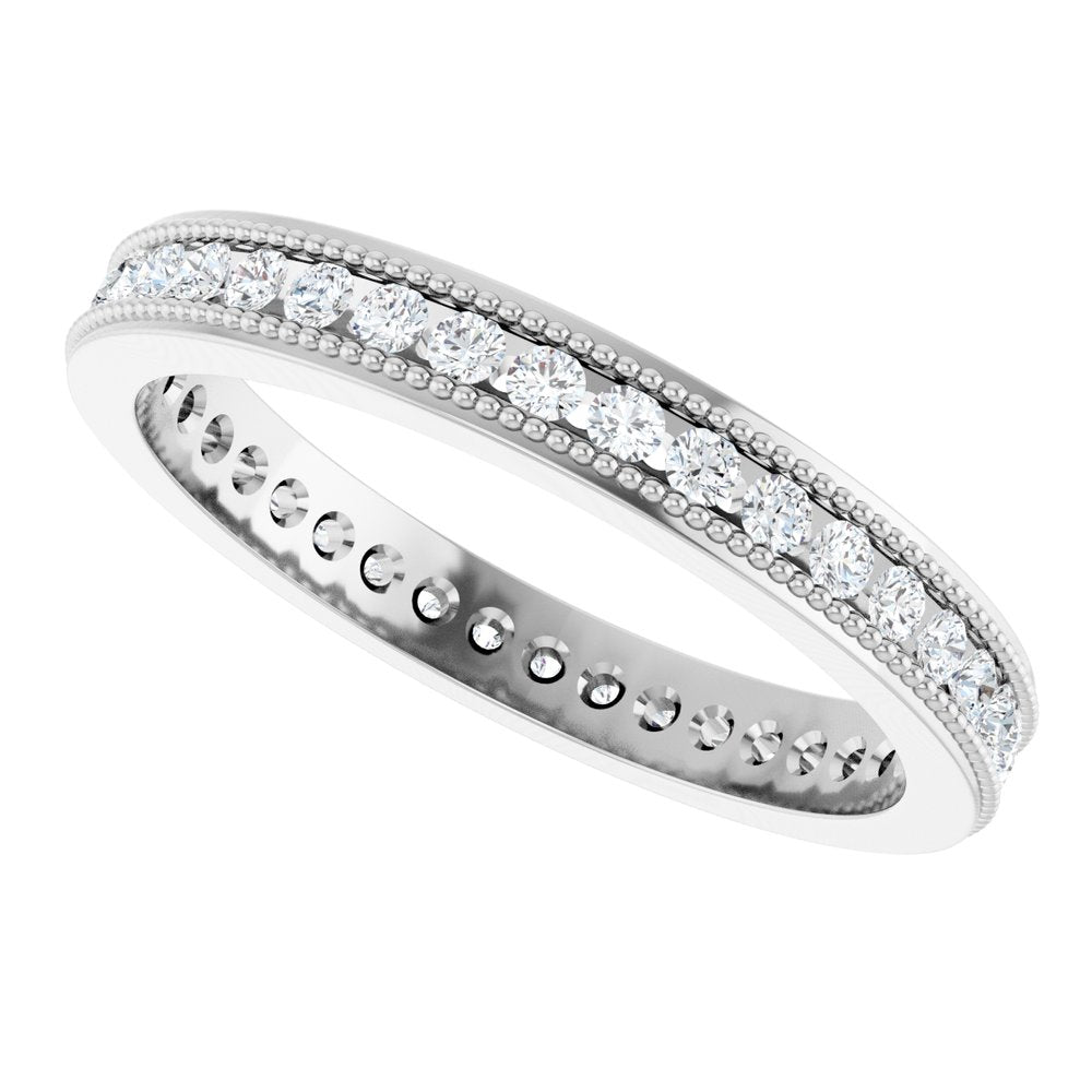 14K White 1/2 CTW Natural Diamond Eternity Milgrain Band Size 7