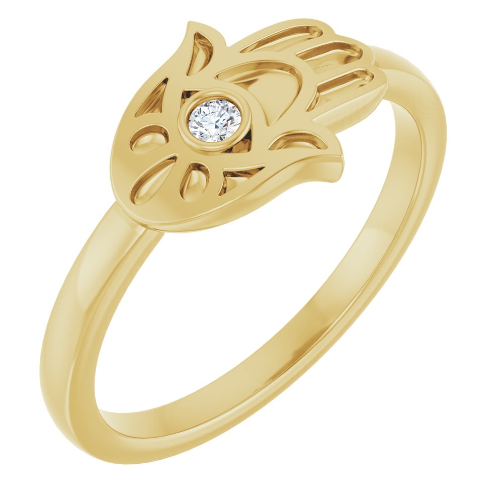 14K Yellow .03 CT Natural Diamond Hamsa Ring