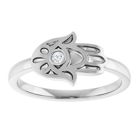 Sterling Silver .03 CT Natural Diamond Hamsa Ring