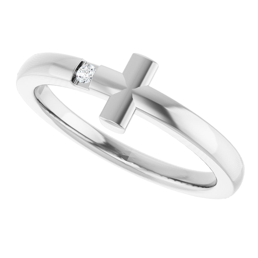 14K White .015 CTW Natural Diamond Youth Sideways Cross Ring