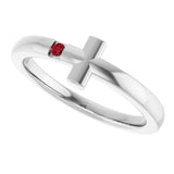 14K White Natural Ruby Youth Sideways Cross Ring