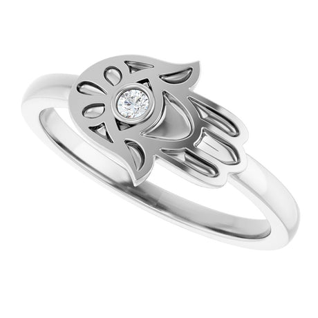 Sterling Silver .03 CT Natural Diamond Hamsa Ring