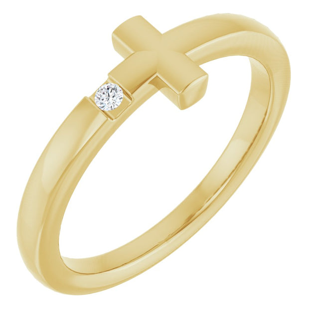 14K Yellow .015 CTW Natural Diamond Youth Sideways Cross Ring