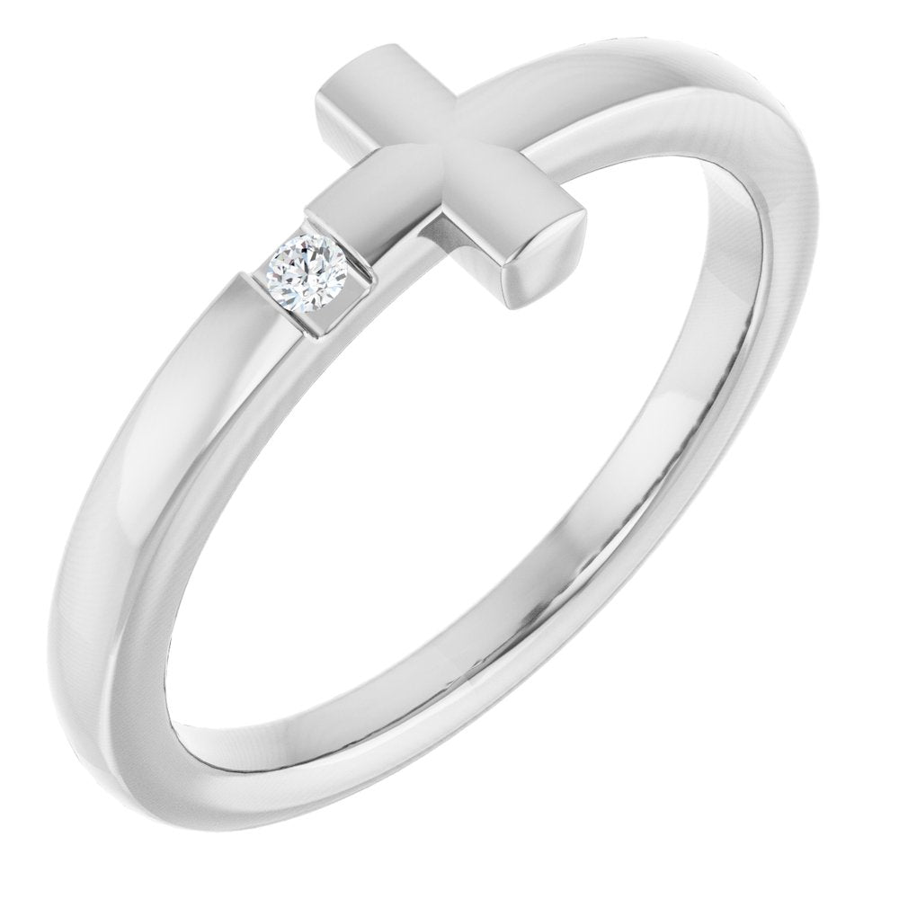 14K White Gold .015 CTW Natural Diamond Youth Sideways Cross Ring
