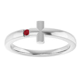 14K White Natural Ruby Youth Sideways Cross Ring