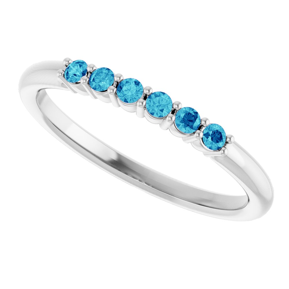 14K White Natural Blue Zircon Stackable Ring