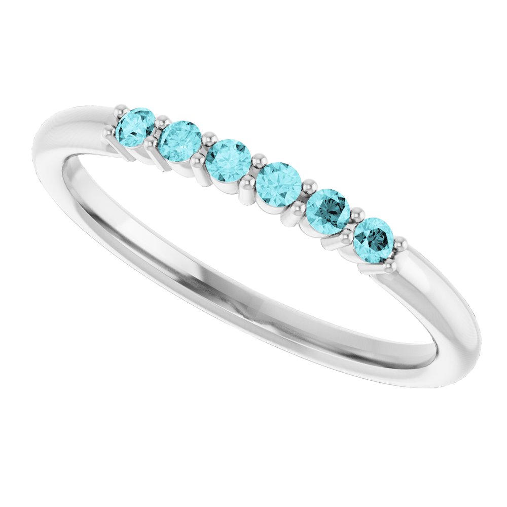 14K White Natural Blue Zircon Stackable Ring