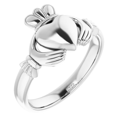 14K White 7.5 mm Claddagh Ring Size 7