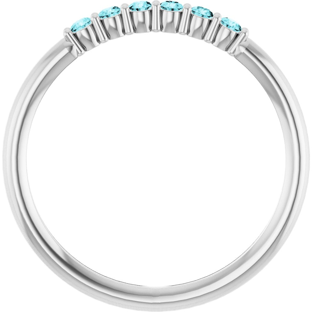 14K White Natural Blue Zircon Stackable Ring