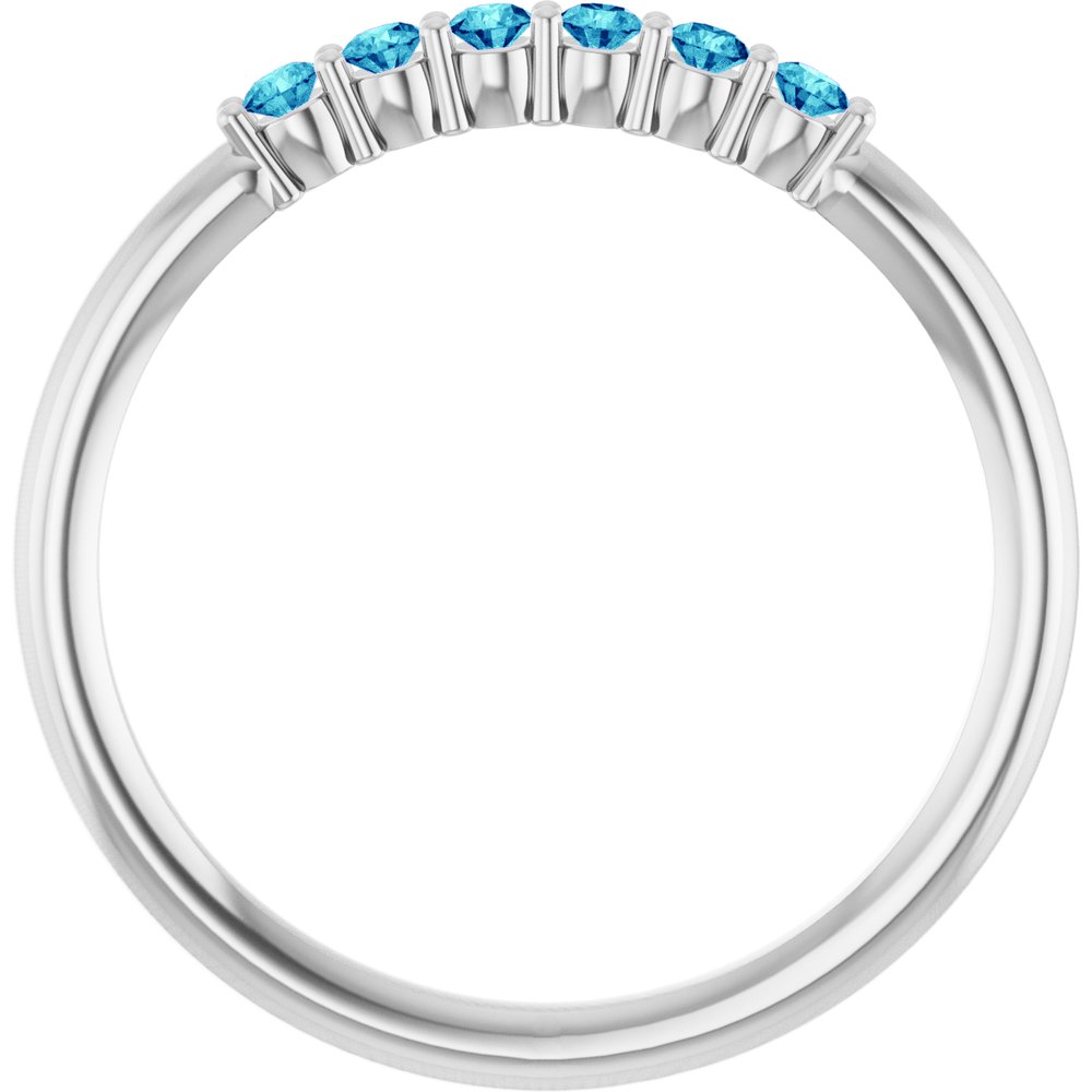 14K White Natural Blue Zircon Stackable Ring